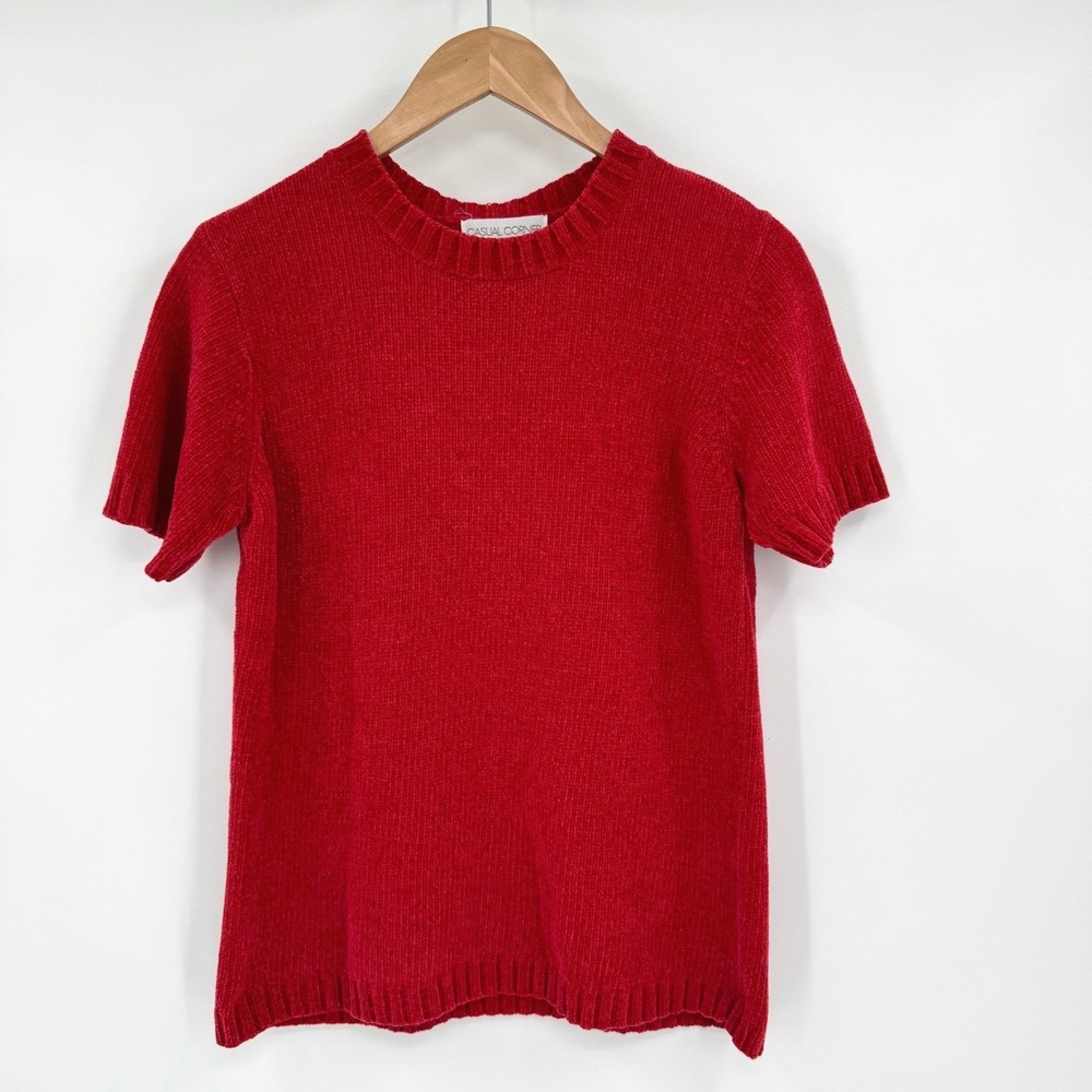 Casual Corner Cherry Red Rib-Knit Short‎ Sleeve Sweater Women's Sz Small